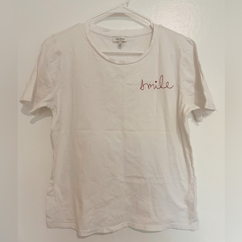 Ella Moss White Tee with Red Embroidery / Size M